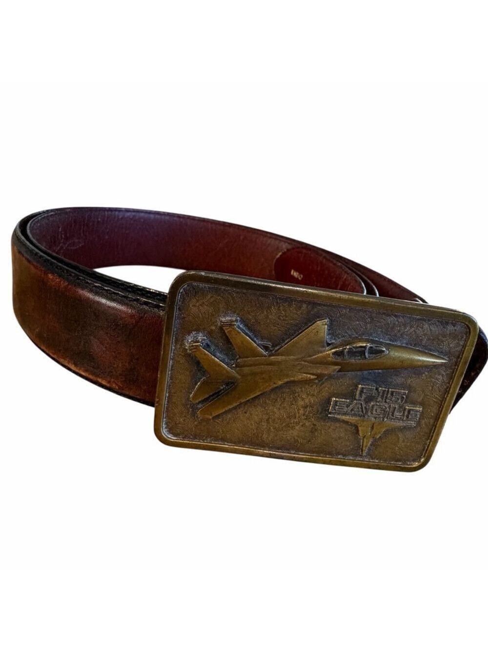 Silver Creek Leather Belt Vintage Brass Buckle 42 Inch - Picture 7 of 8